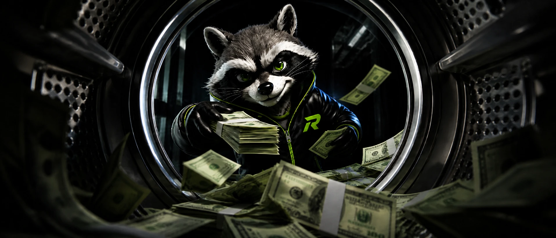 RaxyProxy-Affiliate-Waschbär zieht Geld aus der Waschmaschine